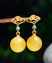 Load image into Gallery viewer, Fashion Yellow Sterling Silver Overgild Turquoise Beeswax Drop Earrings