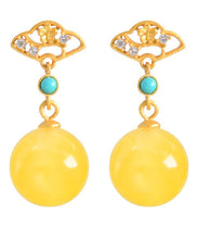 Load image into Gallery viewer, Fashion Yellow Sterling Silver Overgild Turquoise Beeswax Drop Earrings