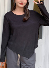 Load image into Gallery viewer, Fine Black Oversized Asymmetrical Design Spandex Shirt Tops Fall