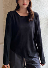 Load image into Gallery viewer, Fine Black Oversized Asymmetrical Design Spandex Shirt Tops Fall