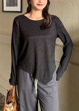 Load image into Gallery viewer, Fine Black Oversized Asymmetrical Design Spandex Shirt Tops Fall