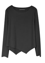 Load image into Gallery viewer, Fine Black Oversized Asymmetrical Design Spandex Shirt Tops Fall