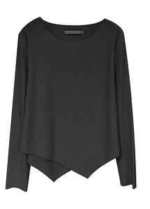 Fine Black Oversized Asymmetrical Design Spandex Shirt Tops Fall