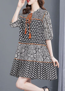 Fine Black Oversized Patchwork Print Chiffon Vacation Dresses Summer