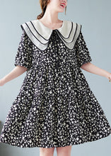 Load image into Gallery viewer, Fine Black Peter Pan Collar Wrinkled Print Patchwork Cotton Mid Dresses Summer