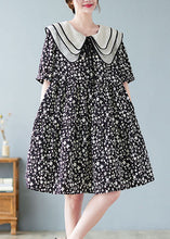 Load image into Gallery viewer, Fine Black Peter Pan Collar Wrinkled Print Patchwork Cotton Mid Dresses Summer