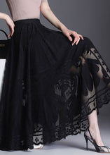 Load image into Gallery viewer, Fine Black Wrinkled Patchwork Hollow Out Lace Skirts Spring