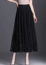 Load image into Gallery viewer, Fine Black Wrinkled Patchwork Hollow Out Lace Skirts Spring