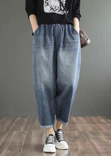 Load image into Gallery viewer, Fine Blue Elastic Waist Pockets Casual Harem Fall Denim Pants