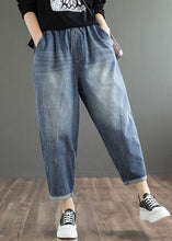 Load image into Gallery viewer, Fine Blue Elastic Waist Pockets Casual Harem Fall Denim Pants