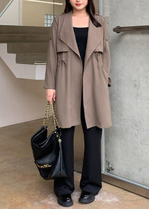 Fine Coffee Cinched Oversized Spandex Coat Fall