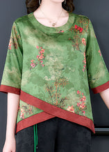 Load image into Gallery viewer, Fine Green Asymmetrical Patchwork Silk Shirts Bracelet Sleeve