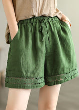 Load image into Gallery viewer, Fine Green Pockets Cinched Lace Patchwork Linen Shorts Summer