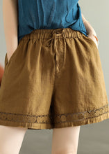 Load image into Gallery viewer, Fine Green Pockets Cinched Lace Patchwork Linen Shorts Summer