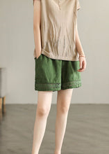 Load image into Gallery viewer, Fine Green Pockets Cinched Lace Patchwork Linen Shorts Summer