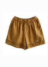 Load image into Gallery viewer, Fine Green Pockets Cinched Lace Patchwork Linen Shorts Summer