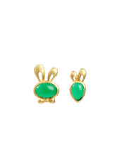 Load image into Gallery viewer, Fine Green Strerling Silver Overgild Jade Little Rabbit And Carrot Stud Earrings