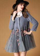 Load image into Gallery viewer, Fine Grey Embroideried Organza Patchwork Wool Coats Winter