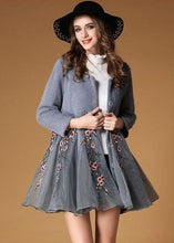 Load image into Gallery viewer, Fine Grey Embroideried Organza Patchwork Wool Coats Winter