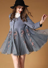 Load image into Gallery viewer, Fine Grey Embroideried Organza Patchwork Wool Coats Winter