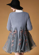 Load image into Gallery viewer, Fine Grey Embroideried Organza Patchwork Wool Coats Winter