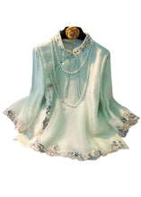 Load image into Gallery viewer, Fine Light Green Tasseled Embroideried Patchwork Silk Blouse Tops Spring