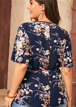 Load image into Gallery viewer, Fine Navy V Neck Print Tie Waist Chiffon Top Summer