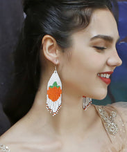 Load image into Gallery viewer, Fine Orange Hand Knitting Rice Ball Tassel Drop Earrings