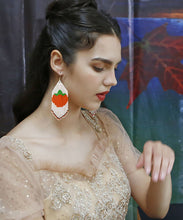 Load image into Gallery viewer, Fine Orange Hand Knitting Rice Ball Tassel Drop Earrings