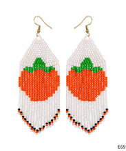 Load image into Gallery viewer, Fine Orange Hand Knitting Rice Ball Tassel Drop Earrings