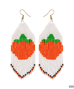 Fine Orange Hand Knitting Rice Ball Tassel Drop Earrings