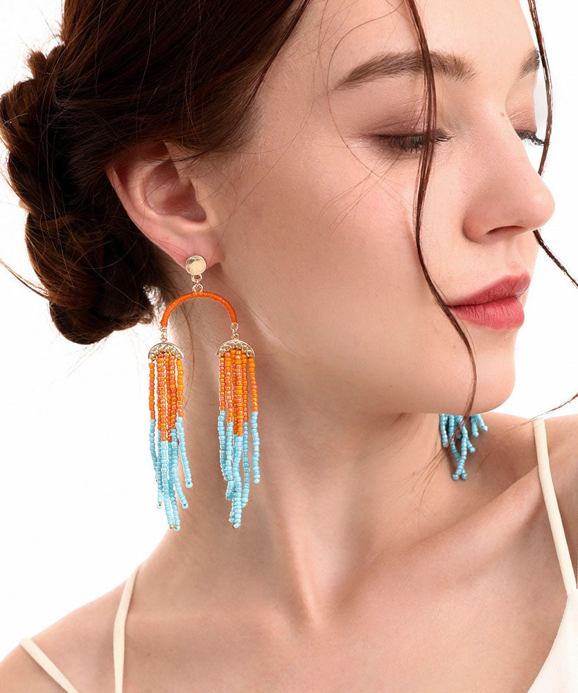 Fine Orange Overgild Rice Ball Tassel Drop Earrings