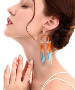 Fine Orange Overgild Rice Ball Tassel Drop Earrings