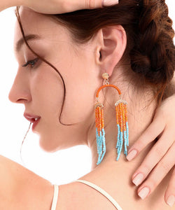 Fine Orange Overgild Rice Ball Tassel Drop Earrings