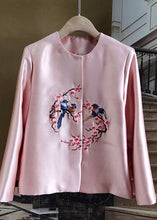 Load image into Gallery viewer, Fine Pink O-Neck Embroideried Patchwork Silk Coat Spring