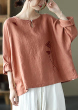 Load image into Gallery viewer, Fine Pink Oriental Retro O-Neck Fall Linen Long Sleeve Blouse Tops