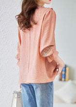 Load image into Gallery viewer, Fine Pink V Neck Ruffled Hollow Out Lace Patchwork Cotton Shirt Spring