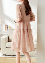 Load image into Gallery viewer, Fine Pink V Neck Wrinkled Nail Bead Patchwork Chiffon Mid Dress Summer