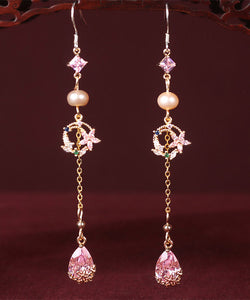 Fine Pink Zircon Pearl Watch Drip Drop Earrings