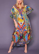 Load image into Gallery viewer, Fine Print tie Chiffon Loose kimono robe Maxi Dress