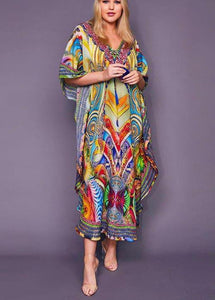 Fine Print tie Chiffon Loose kimono robe Maxi Dress