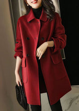 Load image into Gallery viewer, Fine Red Peter Pan Collar Pockets Fine Cotton Filled Woolen Outwear Winter