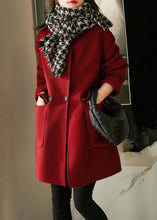 Load image into Gallery viewer, Fine Red Peter Pan Collar Pockets Fine Cotton Filled Woolen Outwear Winter