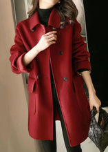 Load image into Gallery viewer, Fine Red Peter Pan Collar Pockets Fine Cotton Filled Woolen Outwear Winter