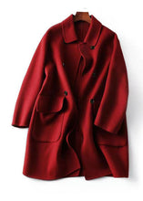 Load image into Gallery viewer, Fine Red Peter Pan Collar Pockets Fine Cotton Filled Woolen Outwear Winter