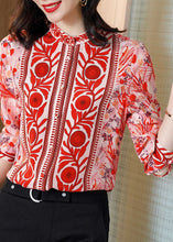 Load image into Gallery viewer, Fine Red Stand Collar Print Patchwork Silk Shirt Top Spring