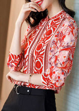 Load image into Gallery viewer, Fine Red Stand Collar Print Patchwork Silk Shirt Top Spring