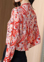 Load image into Gallery viewer, Fine Red Stand Collar Print Patchwork Silk Shirt Top Spring