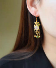 Load image into Gallery viewer, Fine White Sterling Silver Inlaid Gem Stone Jade Tassel Drop Earrings