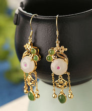 Load image into Gallery viewer, Fine White Sterling Silver Overgild Jade Tassel Drop Earrings